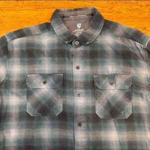 Kuhl Dillingr Green Plaid Outdoor Hiking Work Button Up Flannel Shirt‎ Men's L